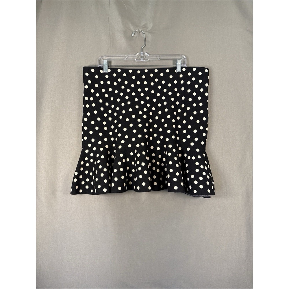 Express Womens Black White Polka Dot Ruffle Knitted Mini Skirt Rockabilly XL